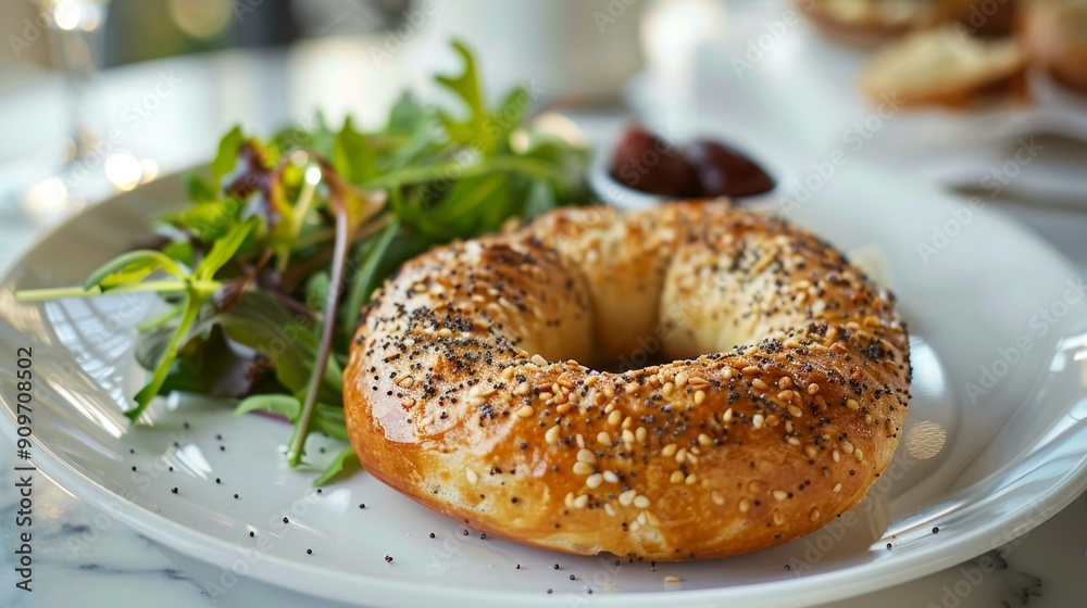 Freshly Baked Sourdough Bagels on a White Ceramic Plate, Perfect for Breakfast or Brunch Generative AI Freshly Baked Sourdough Bagels on a White Ceramic Plate, Perfect for Breakfast or Brunch Generative AI