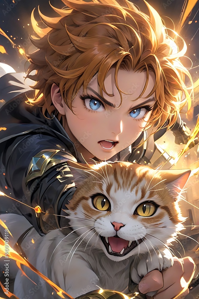 猫のスタイルで戦う力を持つ 3 d アニメの戦士 猫のスタイルで戦う力を持つ 3 d アニメの戦士