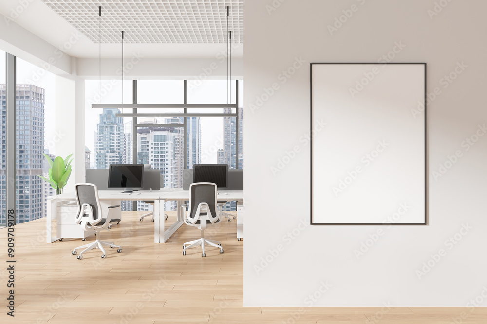 Fotografie Modern office interior with blank poster frame on wall