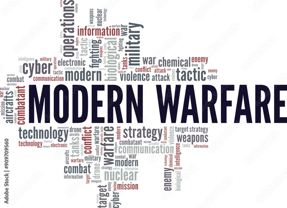 Modern Warfare word cloud conceptual design isolated on white background. Modern Warfare word cloud conceptual design isolated on white background.