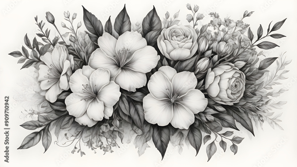 hand drawn flowers, ai generated hand drawn flowers, ai generated