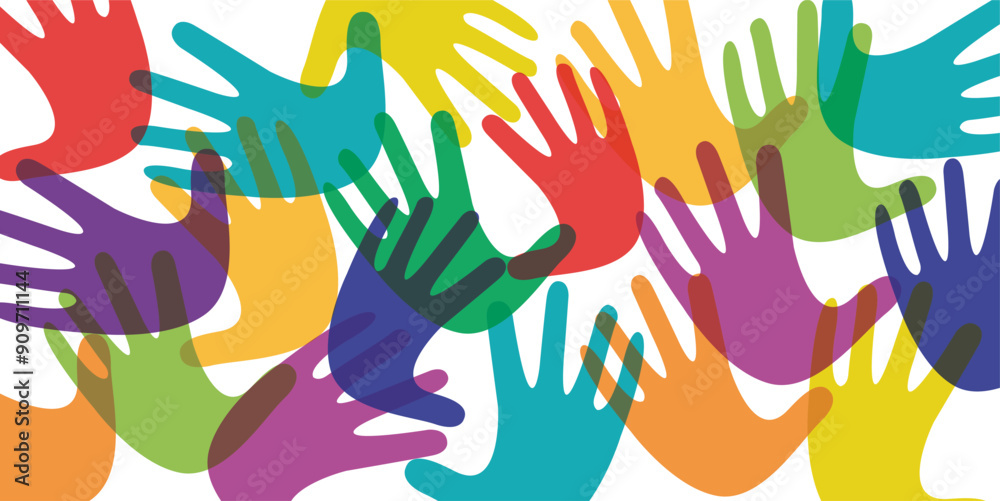 Fototapeta premium Vector banner teamwork, open hands. Solidarity concept, background
