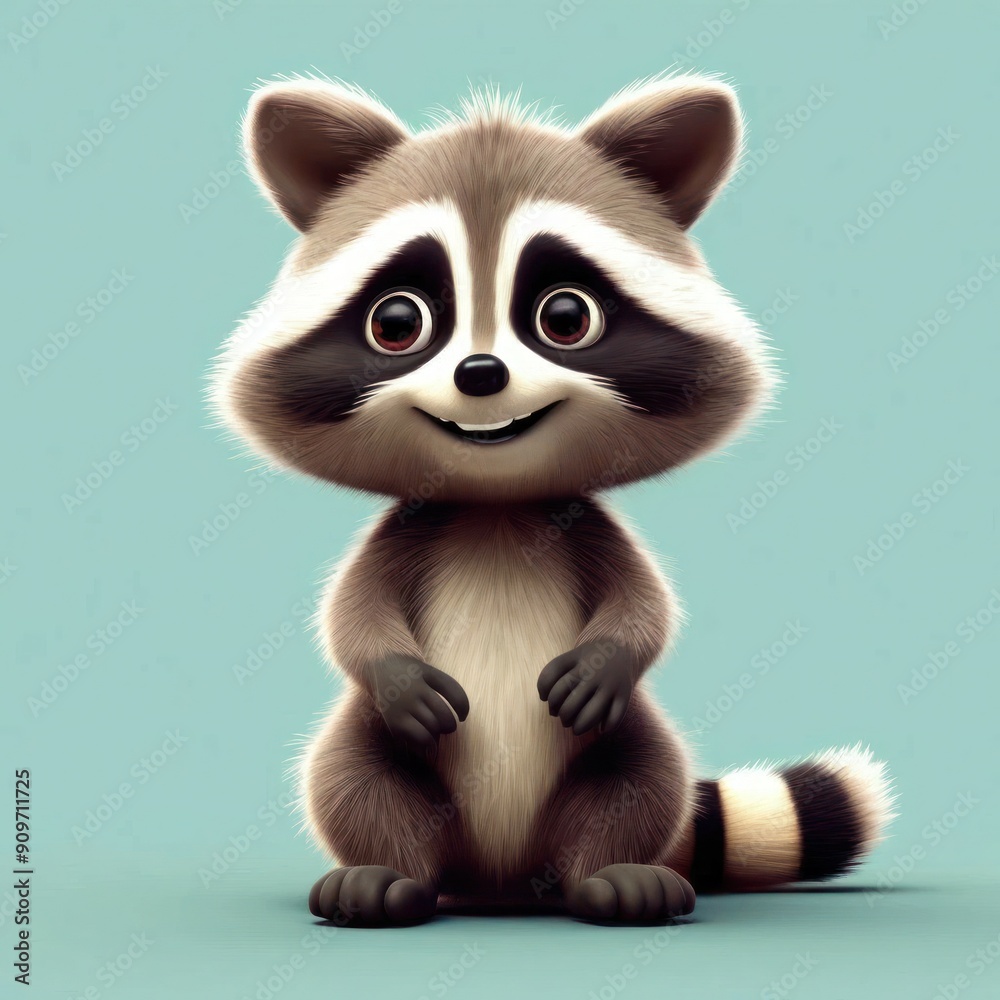 Obraz premium Cute Cartoon Raccoon with a Friendly Smile