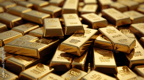 Gold bullion stack. Set of gold bars, generative.ai

