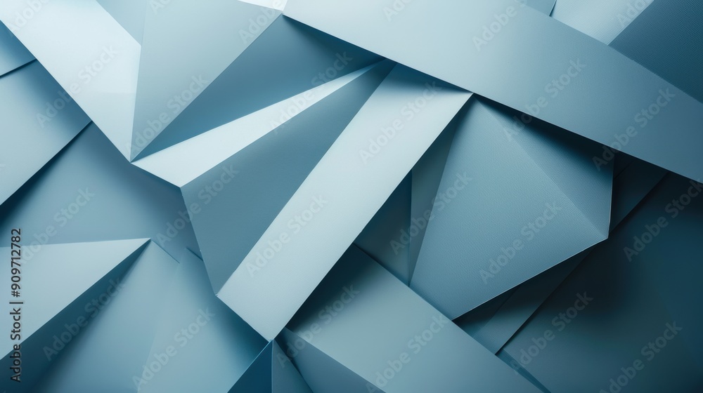Flat paper cut overlapping angular geometric shapes with soft shadows in soft shades of light blue. Flat paper cut overlapping angular geometric shapes with soft shadows in soft shades of light blue.