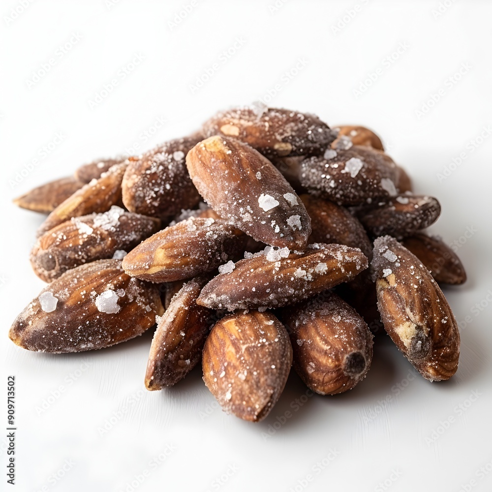 Perfectly Roasted and Salted Almonds Snack on White Background Perfectly Roasted and Salted Almonds Snack on White Background