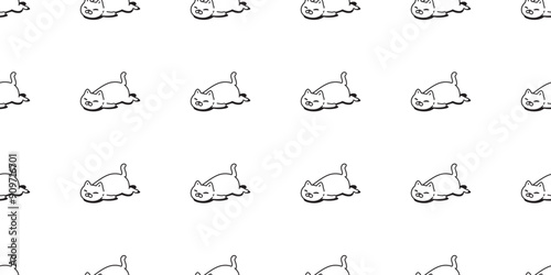 cat seamless pattern white kitten sleeping calico neko toy vector cartoon pet doodle tile background gift wrapping paper repeat wallpaper scarf isolated illustration design