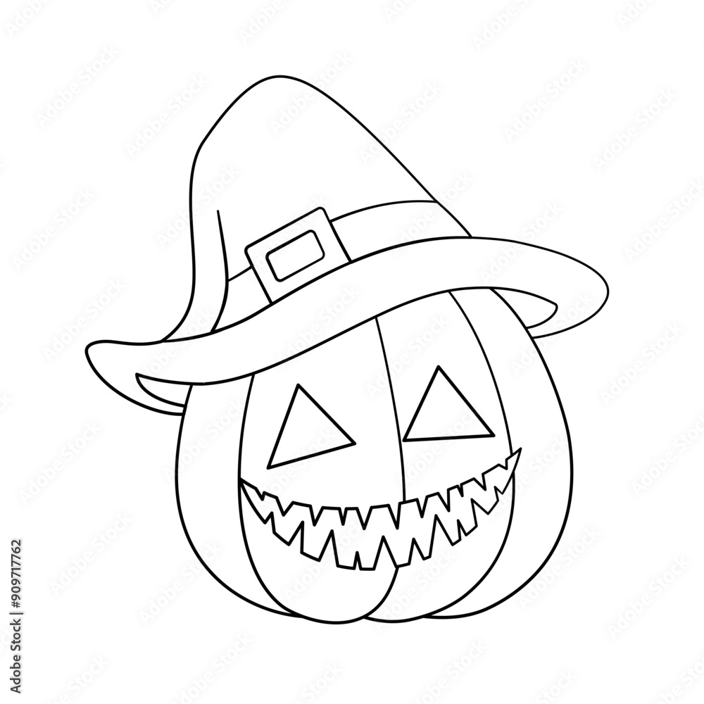 Jack O Lantern Wearing A Witch Hat Line Art Doodle, Cute Halloween Pumpkin Outline Illustration, Easy Coloring Book Page for Kids Jack O Lantern Wearing A Witch Hat Line Art Doodle, Cute Halloween Pumpkin Outline Illustration, Easy Coloring Book Page for Kids