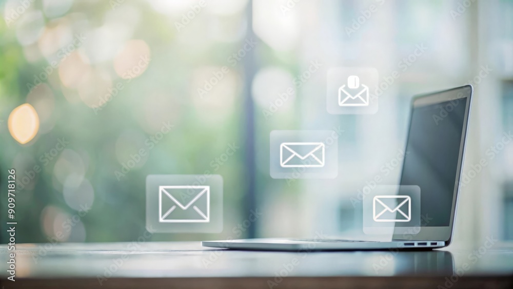 Workspace with email icons and Contact Us concept
Workspace with email icons and Contact Us concept