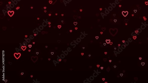 Hearts Flying Background Video Loop Animation. Flying romantic red and pink heart shapes on black screen background video.