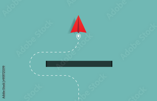 Paper plane passes through the obstacles. Business solutions and the way to success. Overcoming the barriers.