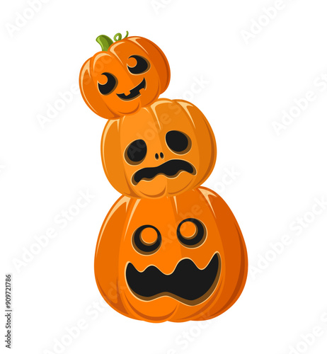 Stack of Jack O Lanterns, Cute Funny Halloween Pumpkins, Creepy Spooky Scary Decorations