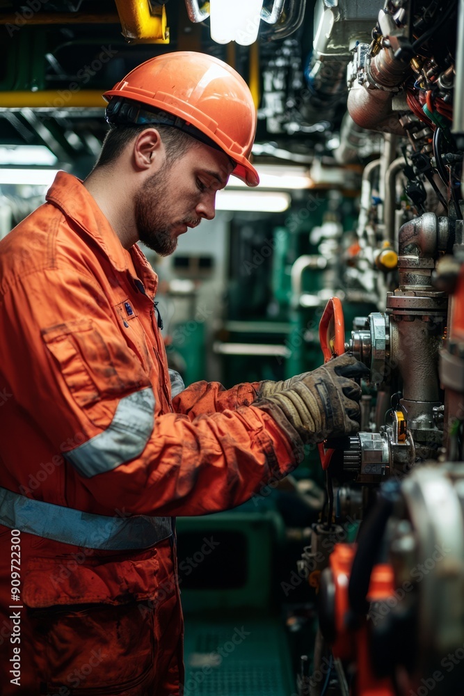 Portrait of an oil rig worker repairing equipment in the engine room, Generative AI Portrait of an oil rig worker repairing equipment in the engine room, Generative AI
