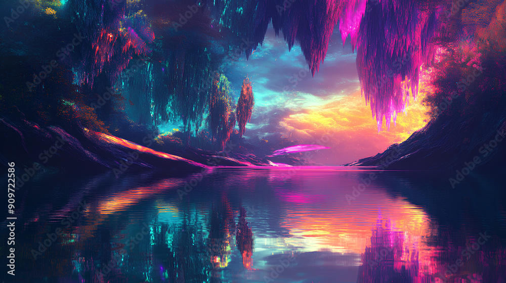 abstract wallpaper showcasing a fantastical neon landscape with reflections abstract wallpaper showcasing a fantastical neon landscape with reflections