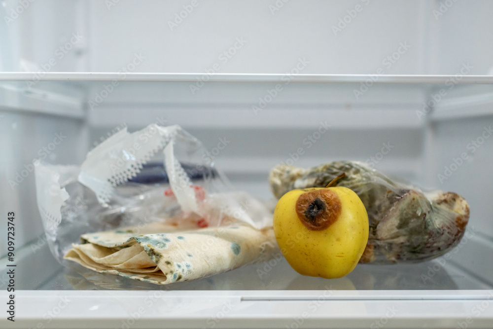 Ταπετσαρία Moldy meal wrapped in cling film in the refrigerator