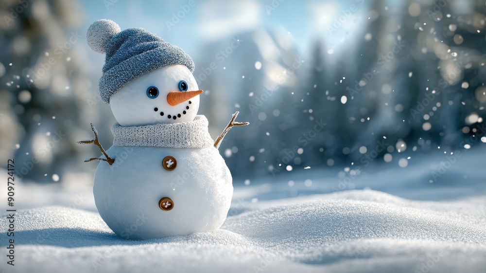 Whimsical snowman adjusting its own hat. Whimsical snowman adjusting its own hat.