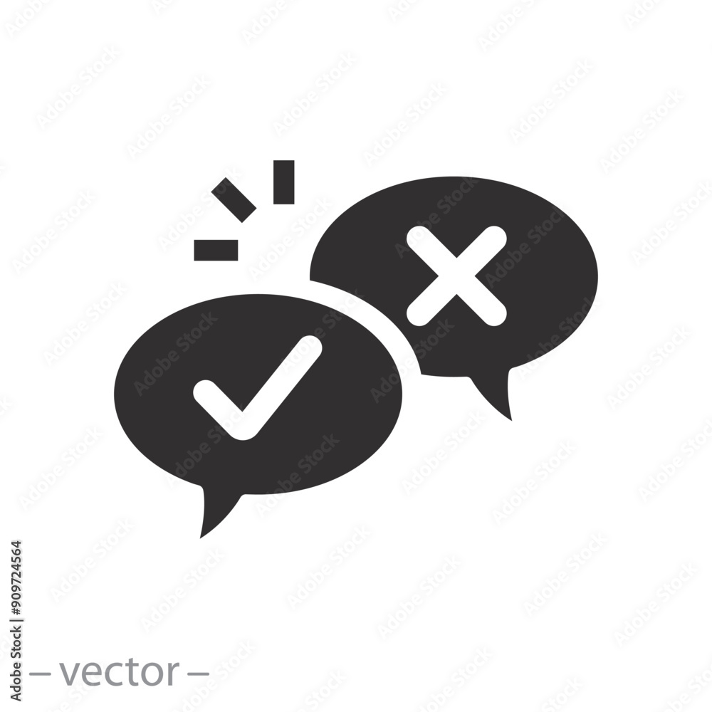 speech bubble tick cross icon, survey decision, check false or true, flat vector illustration speech bubble tick cross icon, survey decision, check false or true, flat vector illustration