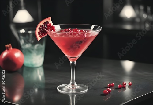 Wallpaper Mural Elegant red cocktail with pomegranate chunks served in a modern bar. Torontodigital.ca