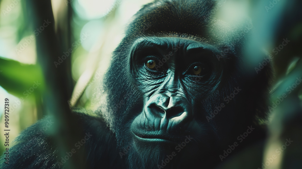 Gorilla Potrait Shoot in Wild Tropical Forest AI Generated with Copy Space Gorilla Potrait Shoot in Wild Tropical Forest AI Generated with Copy Space