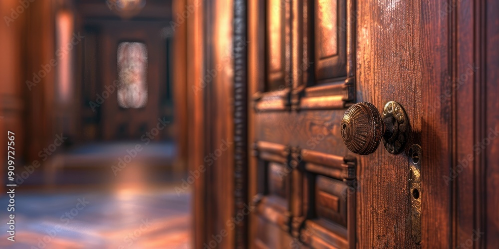 Obraz premium Ornate Wooden Door Handle in Luxurious Hallway