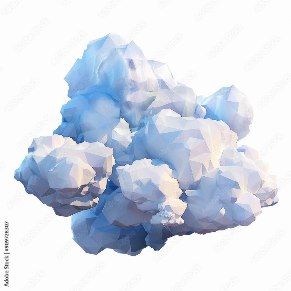 3D Render, Low Poly style of majestic stratocumulus clouds, on isolated white background, Generative AI 3D Render, Low Poly style of majestic stratocumulus clouds, on isolated white background, Generative AI
