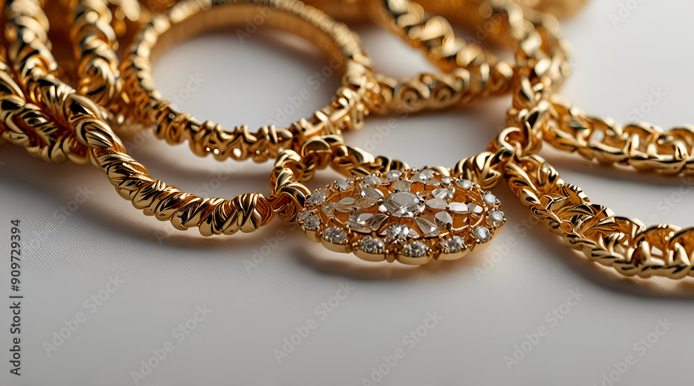 Gold jewelry on white background, generative.ai
Gold jewelry on white background, generative.ai