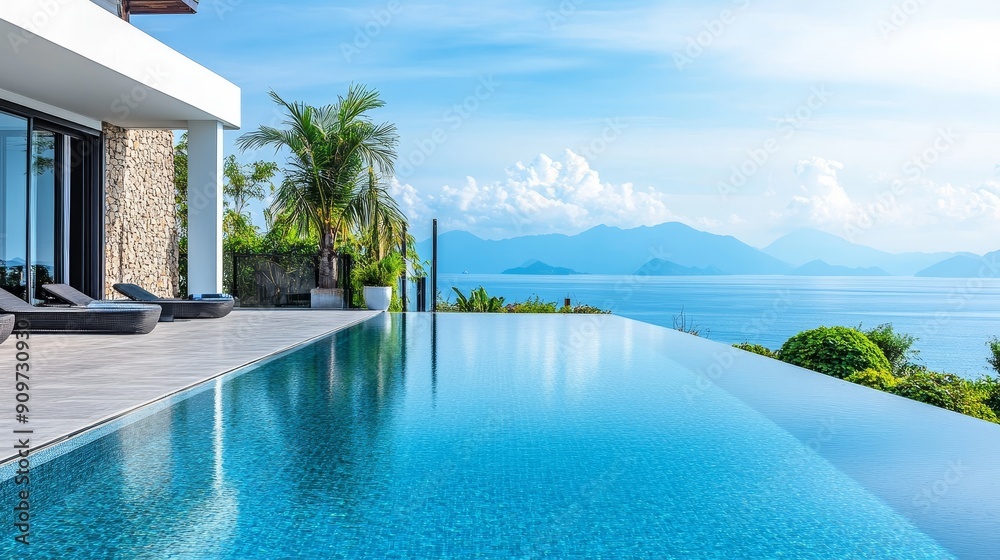Obraz premium Luxurious infinity pool overlooking a tranquil ocean view