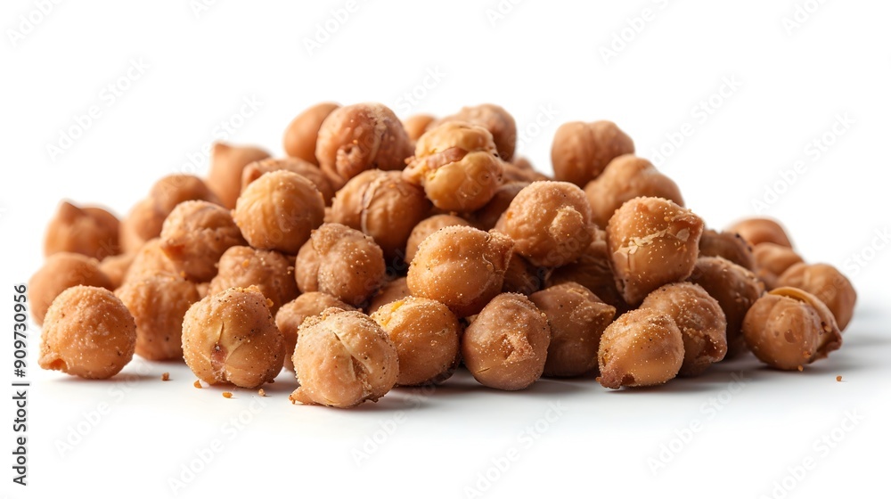 Pile of Crispy Roasted Chickpeas as Savory Snack on White Background Pile of Crispy Roasted Chickpeas as Savory Snack on White Background