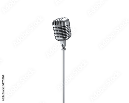 3d Render Retro Microphone on transparent alpha channel background. photo