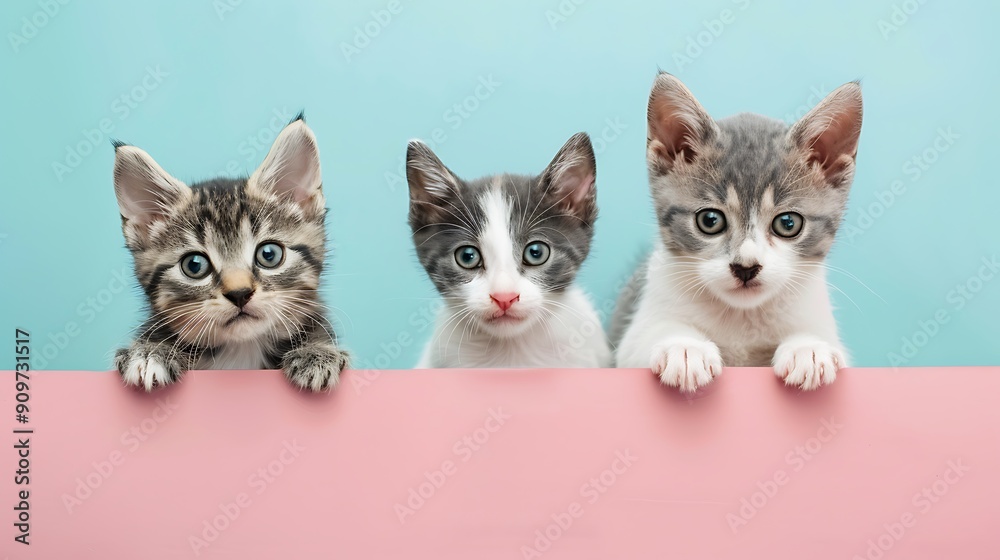 Common cute domestic animal pets hanging over a white horizontal website banner or social media cover isolated on colorful background Common cute domestic animal pets hanging over a white horizontal website banner or social media cover isolated on colorful background