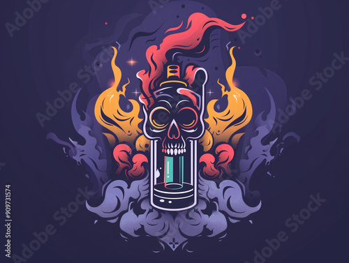 Eterna Roma Vape Shop Logo with Skull and Flames Design