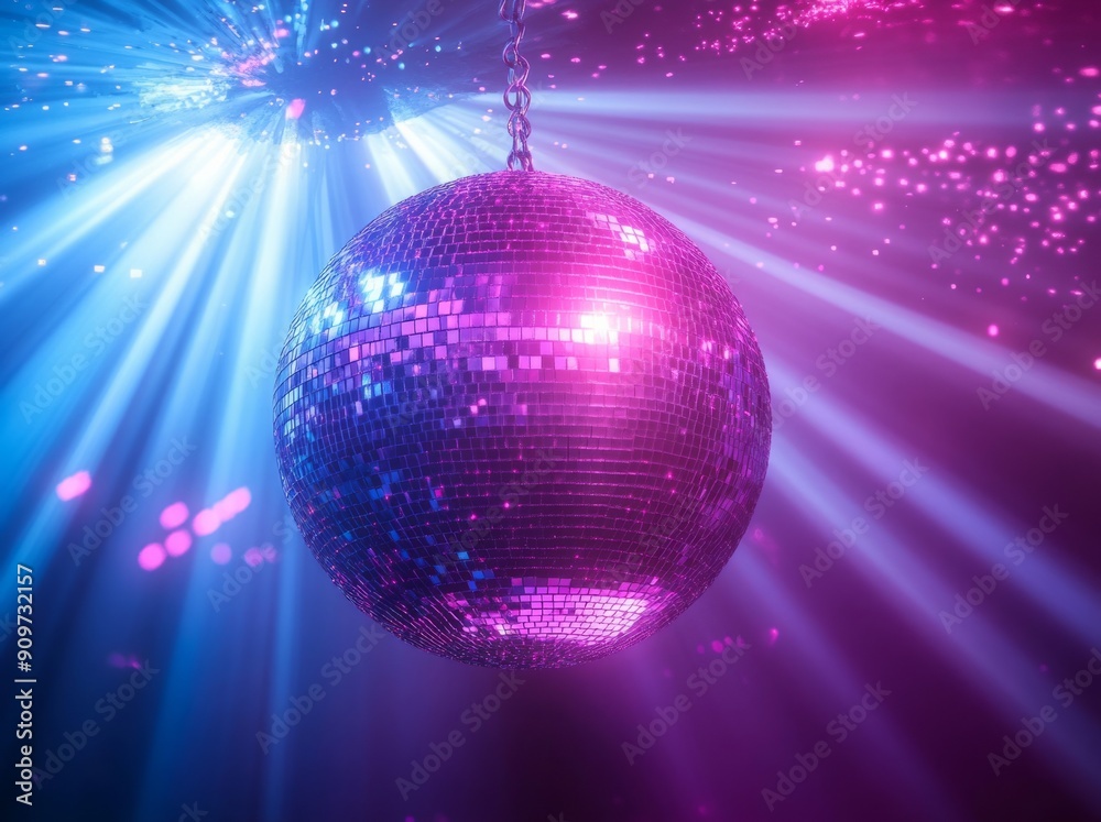 Obraz premium Beautiful mirror disco ball with colorful lights.