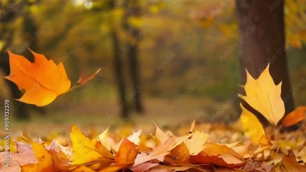 A serene autumn scene showcasing falling yellow leaves in a tranquil forest, capturing the essence of seasonal change and natural beauty A serene autumn scene showcasing falling yellow leaves in a tranquil forest, capturing the essence of seasonal change and natural beauty
