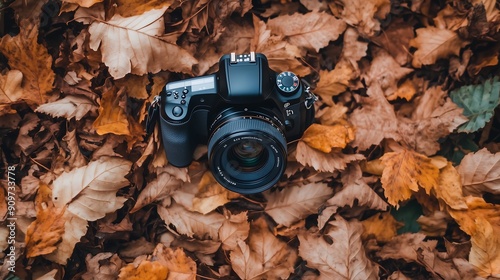 dslr camera on dry leaves