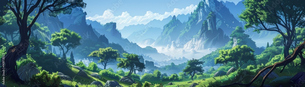 Idyllic Valley with Towering Mountains Idyllic Valley with Towering Mountains