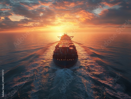 Global Commerce at Sea: Container Ship Crossing Oceans of Trade in 8K Ultra-HD Realistic Photography photo