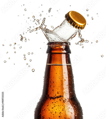 bottle beer splash isolated on a transparent background