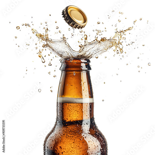 bottle beer splash isolated on a transparent background