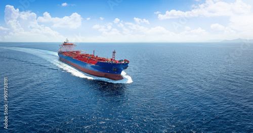 Obraz na płótnie Aerial view of a heavy crude oil tanker traveling with speed over the ocean w salonie
