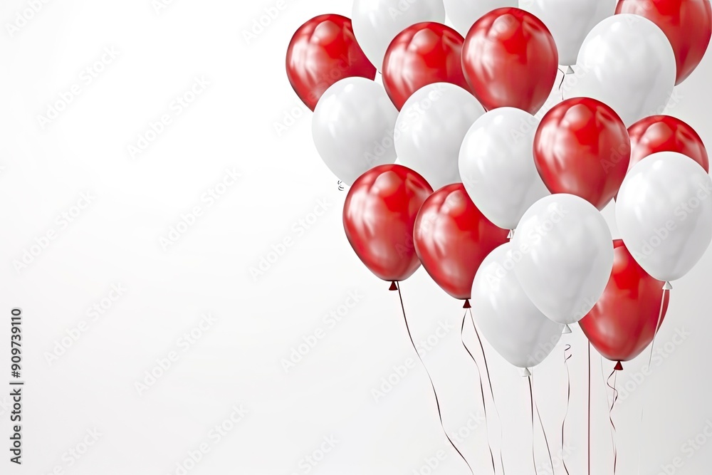 Balloons in the colors of the Indonesian national flag, plain white background, realistic, copy space with generative ai Balloons in the colors of the Indonesian national flag, plain white background, realistic, copy space with generative ai