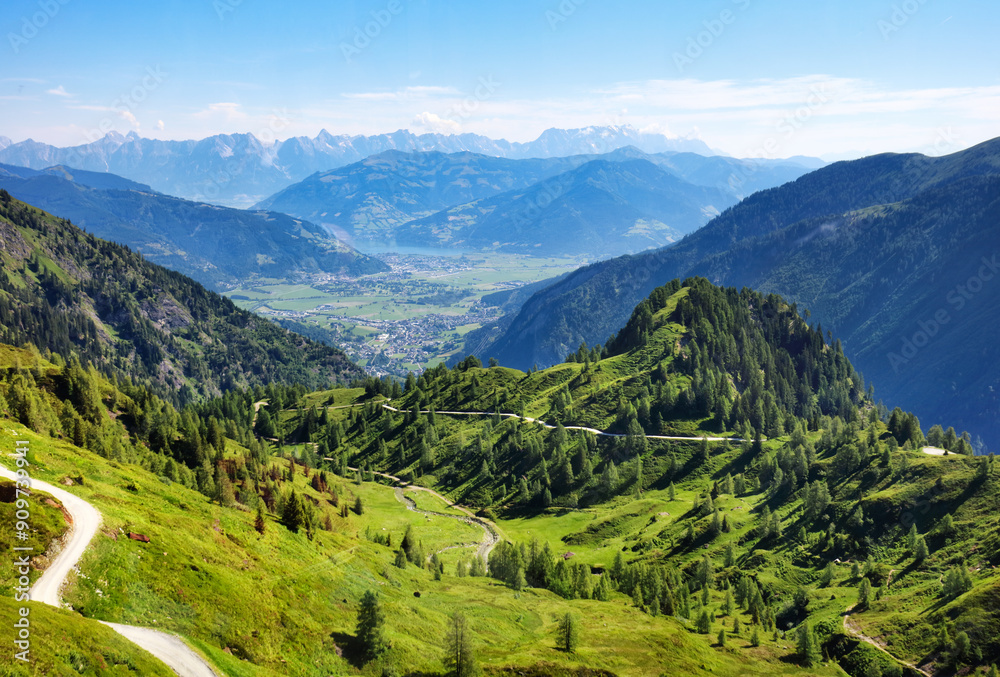 Alps mountain landscape with green meadow and forest - Kaprun, Austria Alps mountain landscape with green meadow and forest - Kaprun, Austria