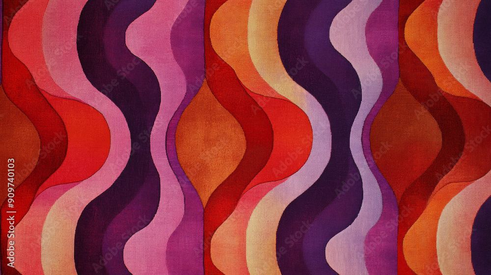 Seamless pattern exotic waves 1960s abstract textile print lounge wallpaper velvet red purple retro mid century modern lava lamp style pattern soft texture very groovy vintage psychedelic background