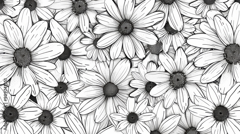 Daisy pattern, hand draw, simple line, black and white. copy space. Daisy pattern, hand draw, simple line, black and white. copy space.