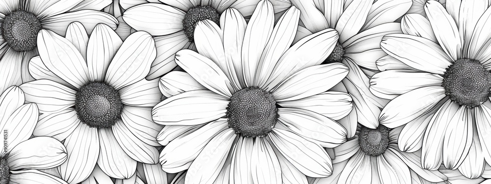 Daisy pattern, hand draw, simple line, black and white. copy space. Daisy pattern, hand draw, simple line, black and white. copy space.