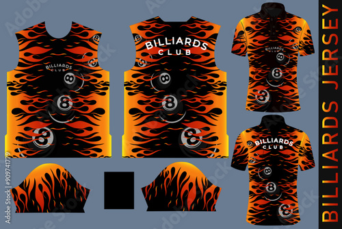 printed billiards polo jersey design template 