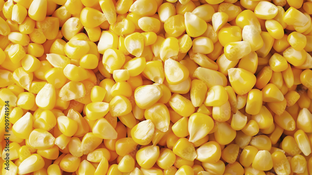 Closeup of fresh yellow corn kernels with vibrant texture, ripe and shiny, healthy eating concept Closeup of fresh yellow corn kernels with vibrant texture, ripe and shiny, healthy eating concept