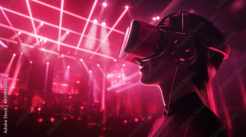 A virtual reality concert captivates attendees with vibrant lights and immersive sound, as participants enjoy the exhilarating atmosphere A virtual reality concert captivates attendees with vibrant lights and immersive sound, as participants enjoy the exhilarating atmosphere