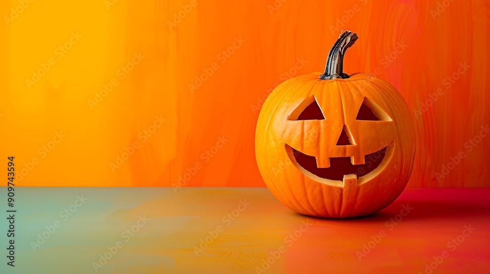 Happy Halloween pumpkin on the vacation isolated on colorful background Happy Halloween pumpkin on the vacation isolated on colorful background