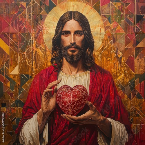 painting of the sacred heart of Jesus Christ photo