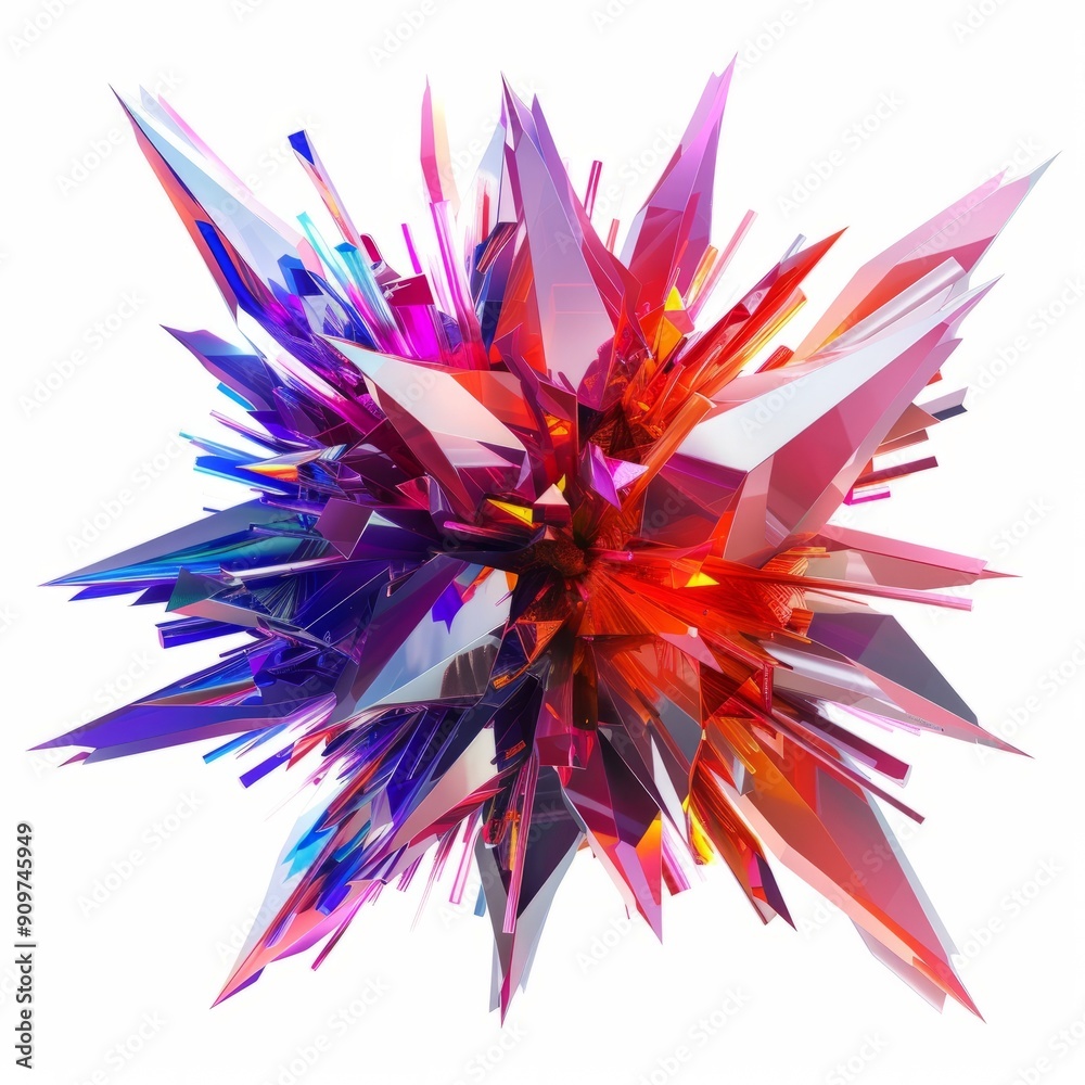 3D Render, Low Poly style of plasma burst effect, on isolated white background, Generative AI 3D Render, Low Poly style of plasma burst effect, on isolated white background, Generative AI